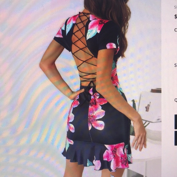 Lace-Up Back Floral Print Ruffles Bodycon Dress - Picture 4 of 6
